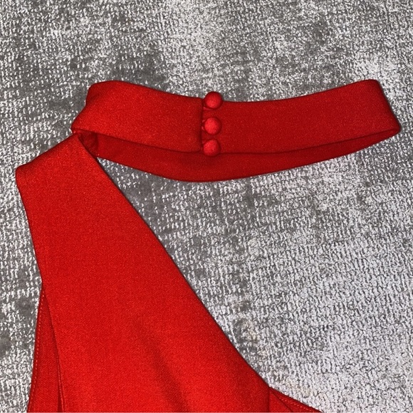 LIKELY -RED- One Shoulder Choker Red Cocktail Dress Size 4 - Picture 6 of 7